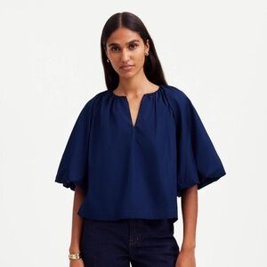 Madewell Women's Navy/Blue Puff Sleeved Blouse